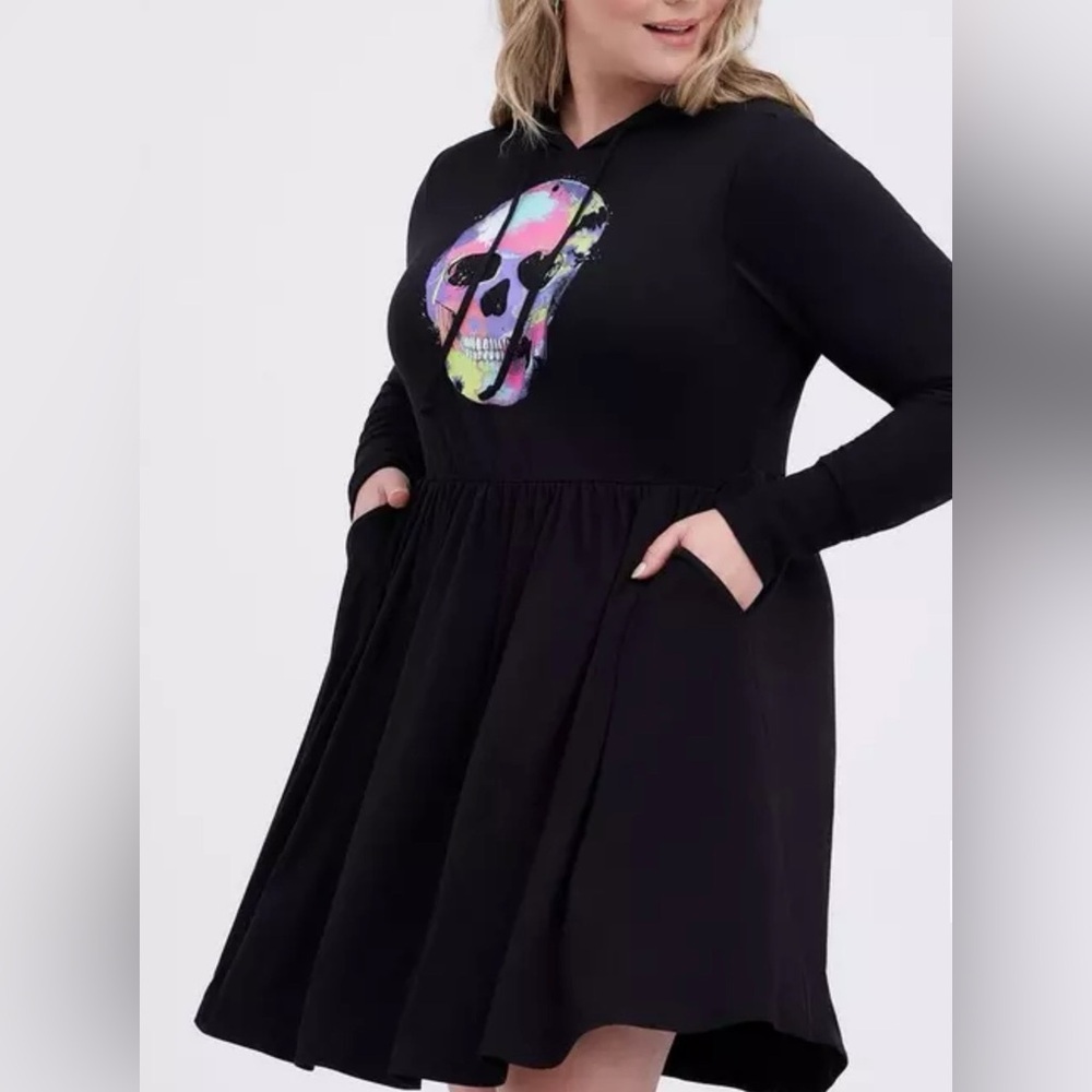 Torrid Vintage Hooded Skater Dress Super Soft Skull Black, Stretch, NWT 3X